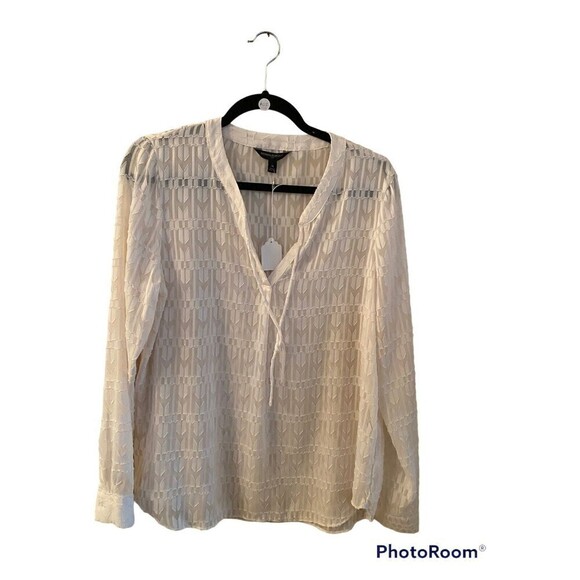 Banana Republic Long-Sleeve White Sheer Top. Sz.M - Picture 1 of 5